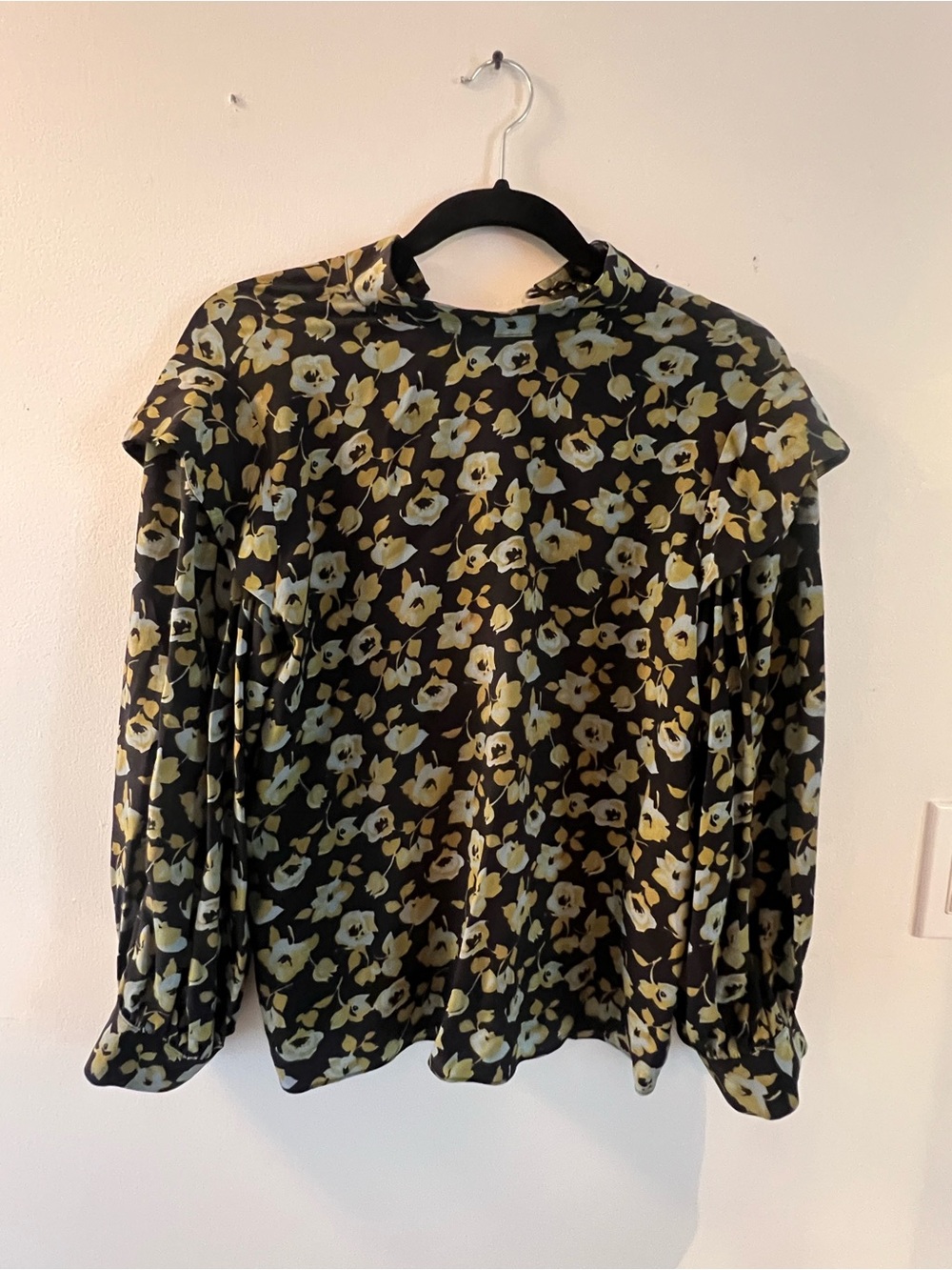 Women's Black Floral High-Neck Blouse